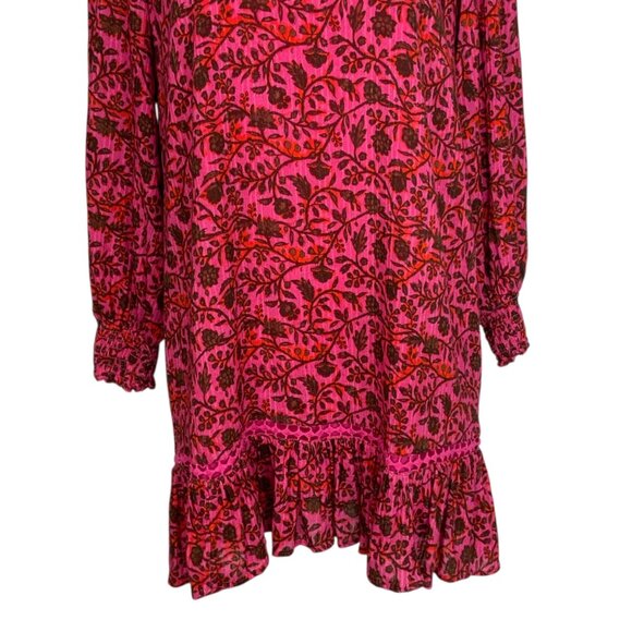 Anthropologie Beau Mini Dress MP Petite Pink Floral Ruffle Hem Western Bohemian - Picture 10 of 15